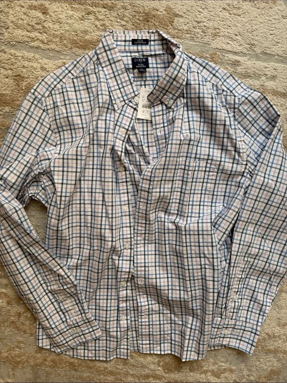 J. Crew Men’s Plaid Button-Down Slim Fit Untucked Shirt in Blue & Pink - Size XL